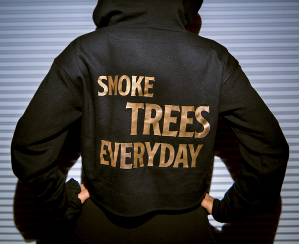'Smoke Trees Everyday' Long Sleeve Crop Top Hoodie